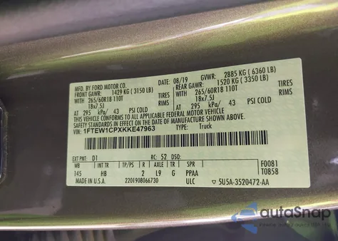 2019 Ford F-150 Lariat from USA, damaged, VIN 1FTEW1CPXKKE47963